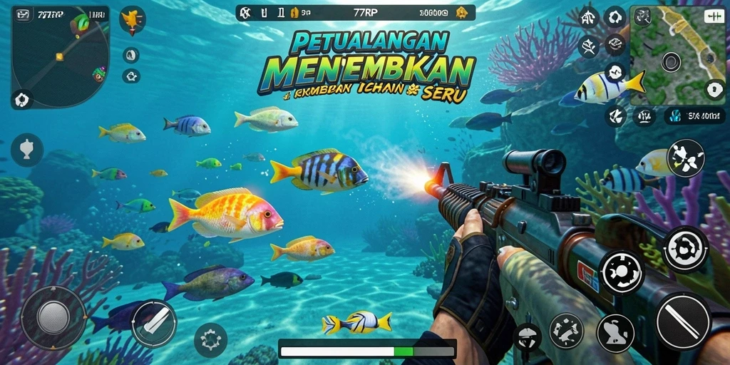 Gameplay seru menembak ikan di bawah laut.