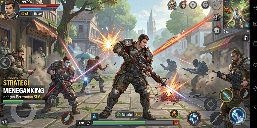 Screenshot gameplay SLG yang menampilkan pertempuran strategis di 9ZK.