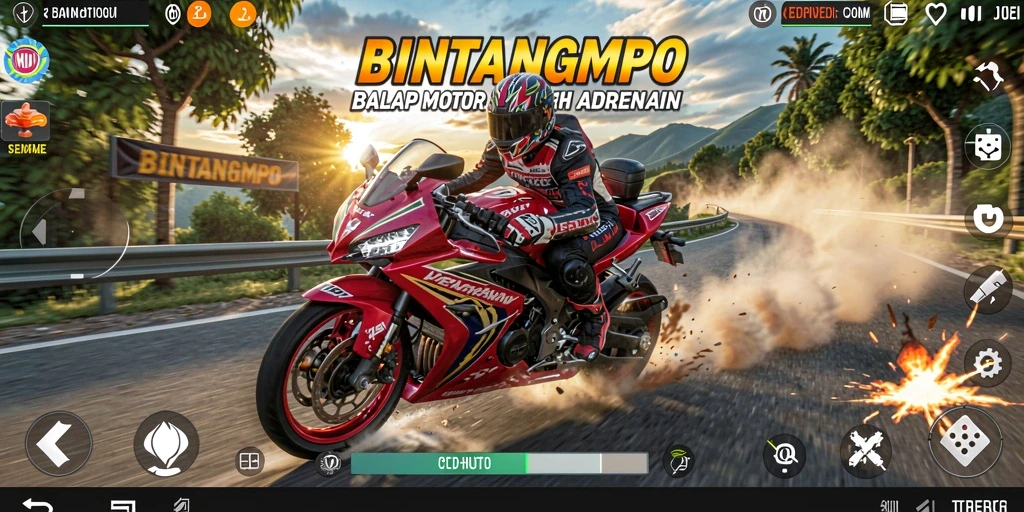 Screenshot gameplay BINTANGMPO dengan aksi balap intens.