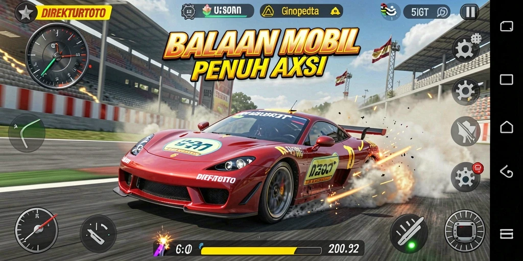 Screenshot utama menampilkan aksi balapan menarik dalam DIREKTURTOTO.