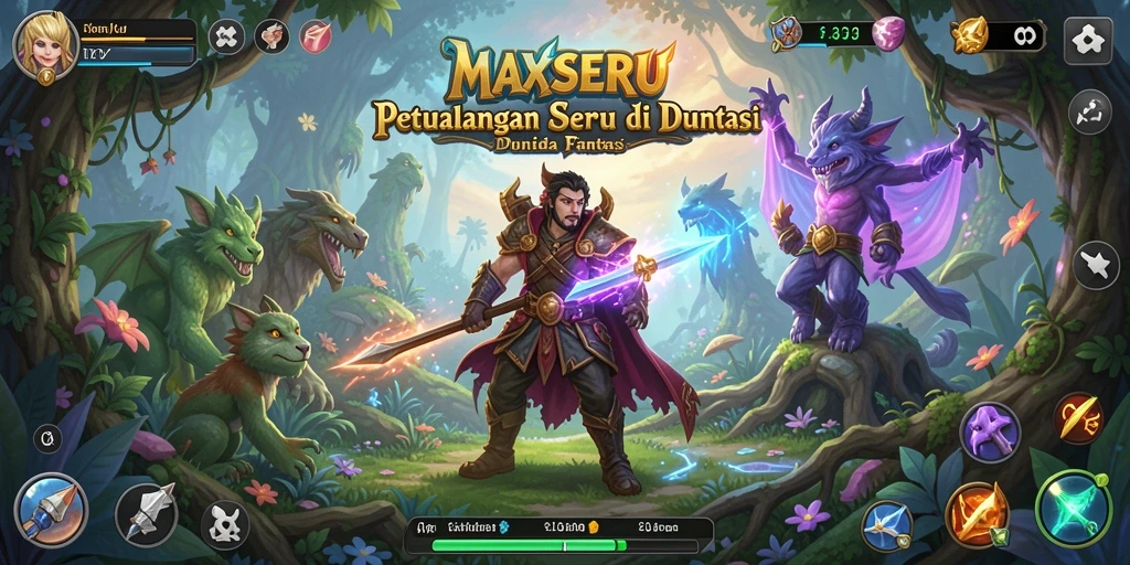 Tangkapan layar utama MAXSERU yang menampilkan gameplay petualangan yang seru.