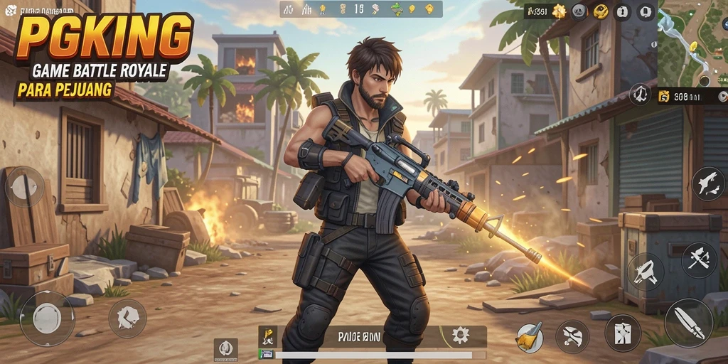 Screenshot PGKING menampilkan aksi mendebarkan dan grafis tinggi dalam pertempuran Battle Royale.
