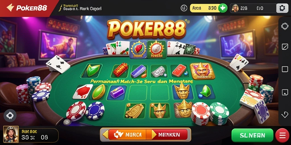 Screenshot dari gameplay POKER88 menunjukkan gameplay Match-3 yang menegangkan.
