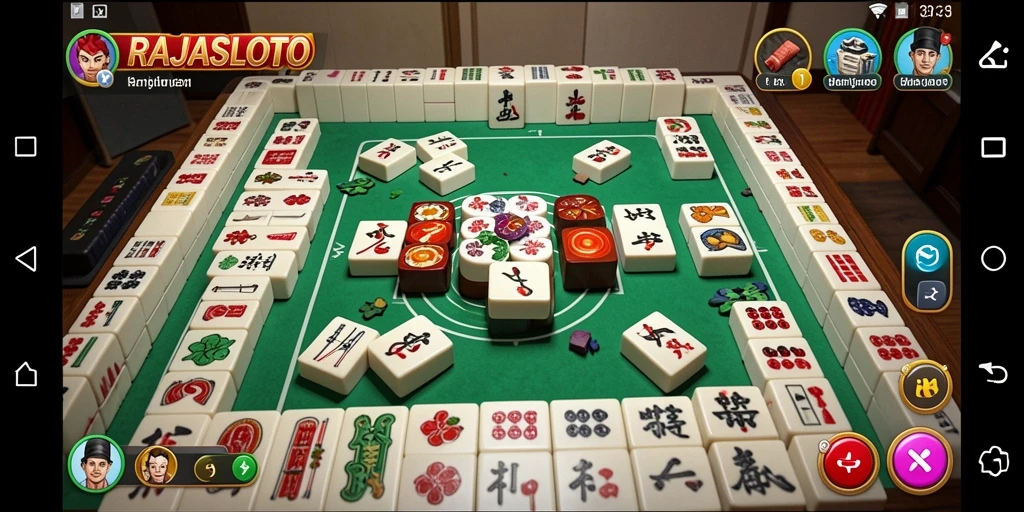 Tampilan gameplay menarik dari RAJASLOTO dengan desain Mahjong yang menakjubkan.