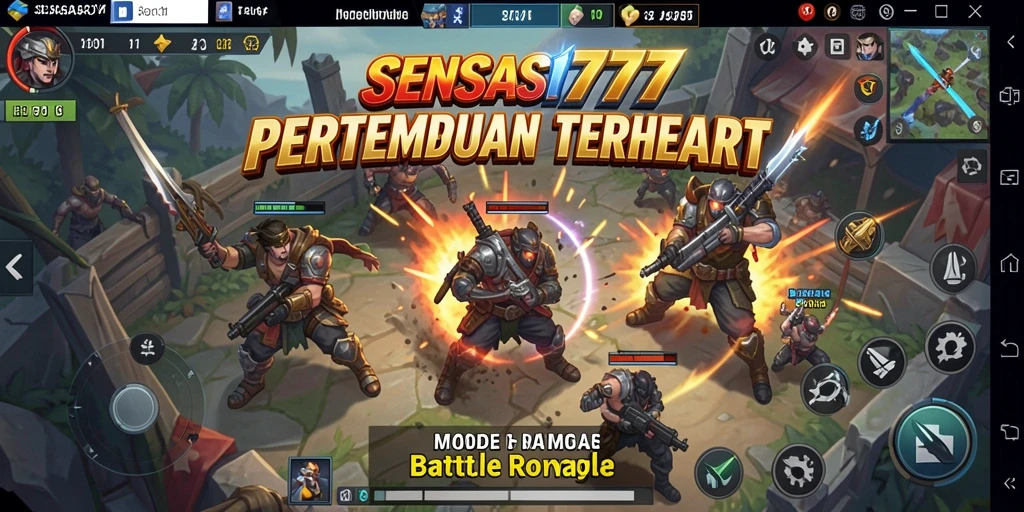 Screenshot gameplay SENSASI777 menampilkan pertempuran seru di mode Battle Royale.