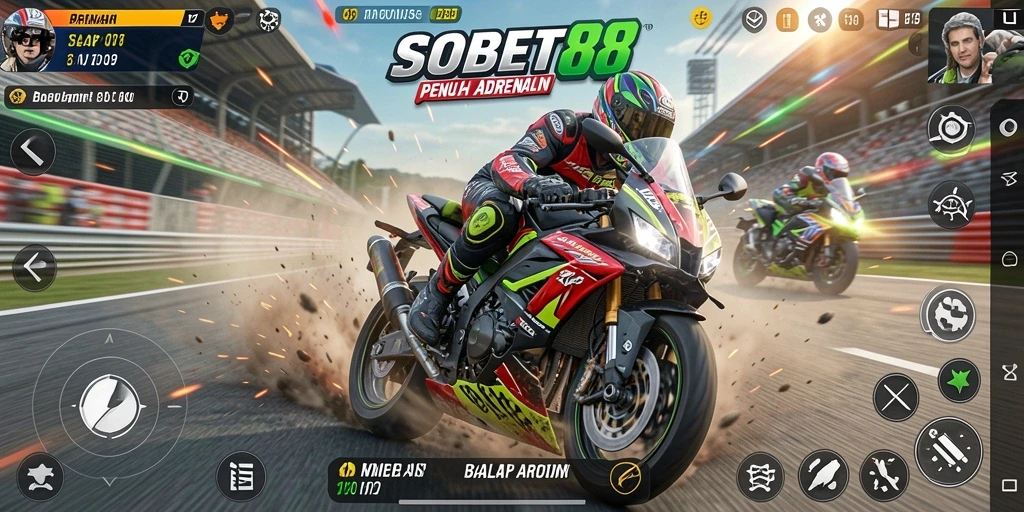 Tampilan gameplay balap motor yang memukau dan seru.